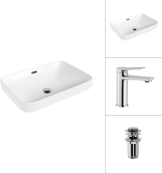 Умывальник со смесителем Lauter 21441A + Silk 21CK572С с донным клапаном 21190CH - фото