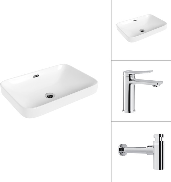 Умывальник со смесителем Lauter 21441A + Silk 21CK572С с сифоном 21635CH - фото