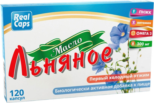 Пищевая добавка RealCaps Льняное масло первый холодный отжим 250мг - фото