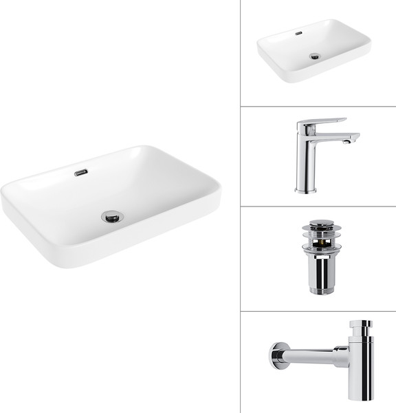 Умывальник со смесителем Lauter 21441A + Sky 21CK533C + сифон 21635CH + донный клапан 21190CH - фото