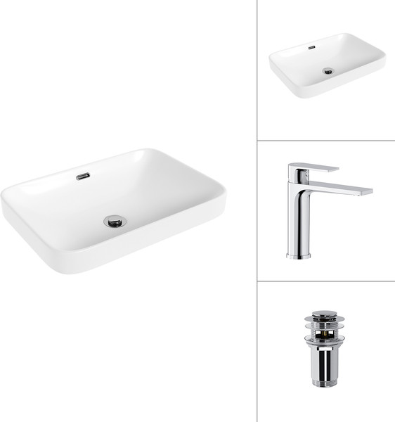 Умывальник со смесителем Lauter 21441A + Reef 21CK678C с донным клапаном 21190CH - фото