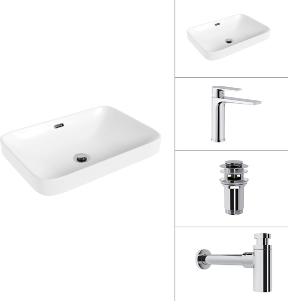 Умывальник со смесителем Lauter 21441A + Reef 21CK678C + сифон 21635CH + донный клапан 21190CH - фото