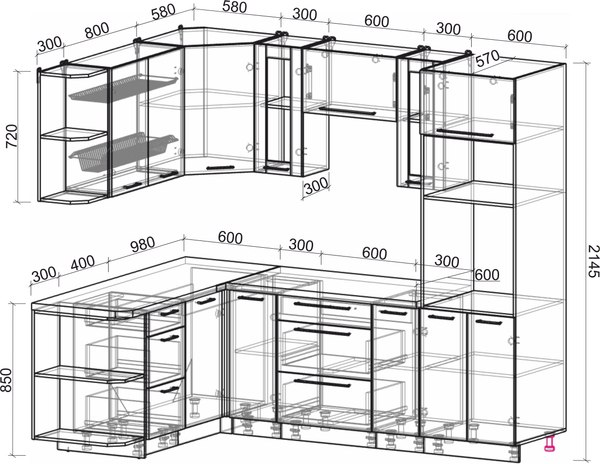 Кухонный гарнитур Интерлиния Мила Пластик 1.68x2.4 LV