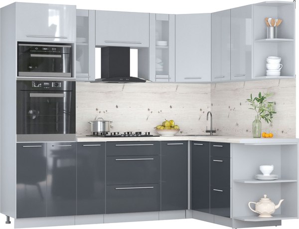 Кухонный гарнитур Интерлиния Мила Пластик 1.68x2.4 PR - фото