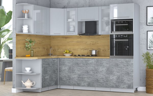 Кухонный гарнитур Интерлиния Мила Пластик 1.68x2.6 LV