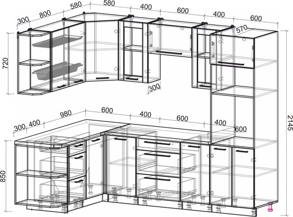 Кухонный гарнитур Интерлиния Мила Пластик 1.68x2.6 LV