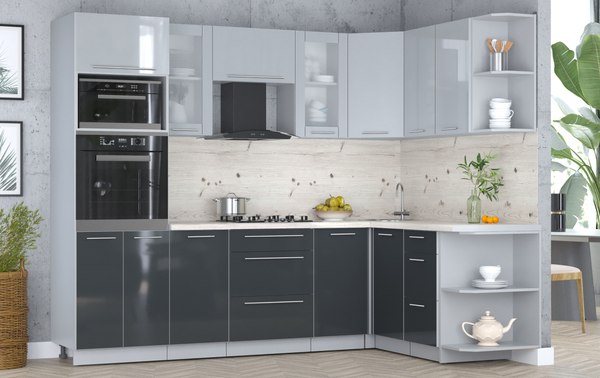 Кухонный гарнитур Интерлиния Мила Пластик 1.68x2.6 PR