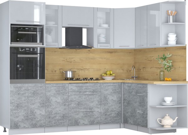 Кухонный гарнитур Интерлиния Мила Пластик 1.68x2.6 PR - фото