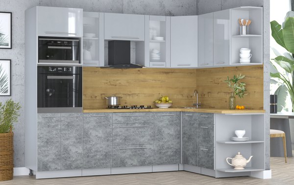 Кухонный гарнитур Интерлиния Мила Пластик 1.68x2.6 PR