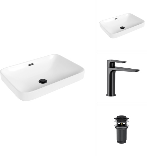 Умывальник со смесителем Lauter 21441A + Reef 21CK678BS с донным клапаном 21190B - фото