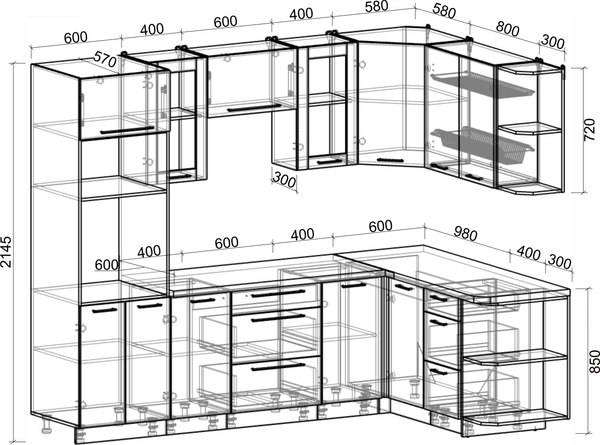 Кухонный гарнитур Интерлиния Мила Пластик 1.68x2.6 PR