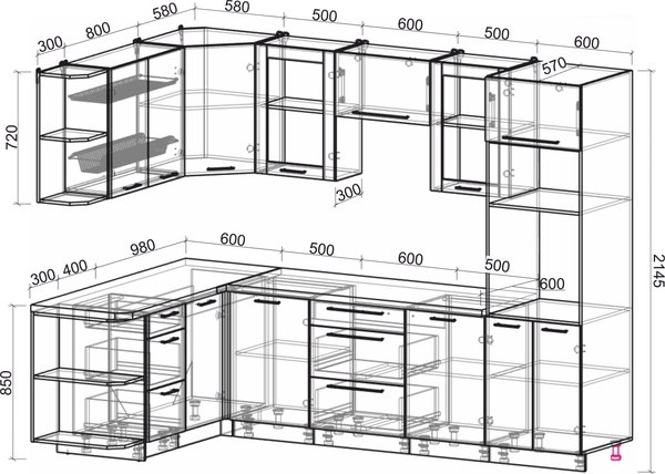 Кухонный гарнитур Интерлиния Мила Пластик 1.68x2.8 LV