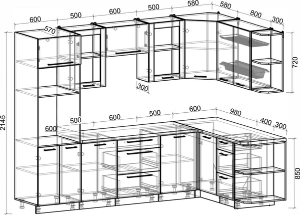 Кухонный гарнитур Интерлиния Мила Пластик 1.68x2.8 PR