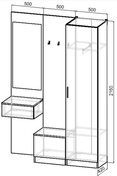 Секция в прихожую Интермебель Марсель-105 / МР 01-105 (шиншилла серая)