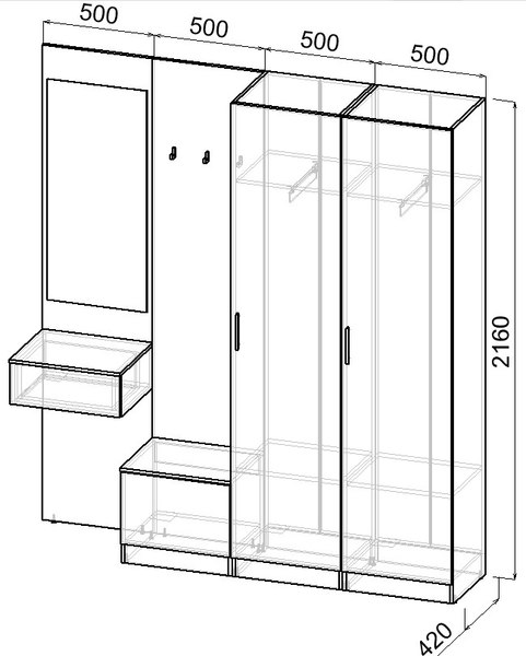 Секция в прихожую Интермебель Марсель-107 / МР 01-107 (белый премиум)