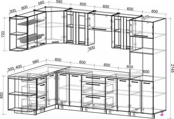 Кухонный гарнитур Интерлиния Мила Пластик 1.68x3.0 LV