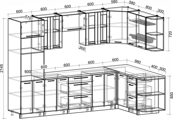 Кухонный гарнитур Интерлиния Мила Пластик 1.68x3.0 PR