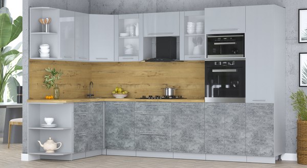 Кухонный гарнитур Интерлиния Мила Пластик 1.68x3.2 LV