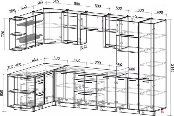 Кухонный гарнитур Интерлиния Мила Пластик 1.68x3.2 LV