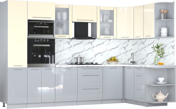 Кухонный гарнитур Интерлиния Мила Пластик 1.68x3.2 PR - фото