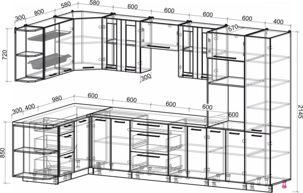 Кухонный гарнитур Интерлиния Мила Пластик 1.68x3.4 LV