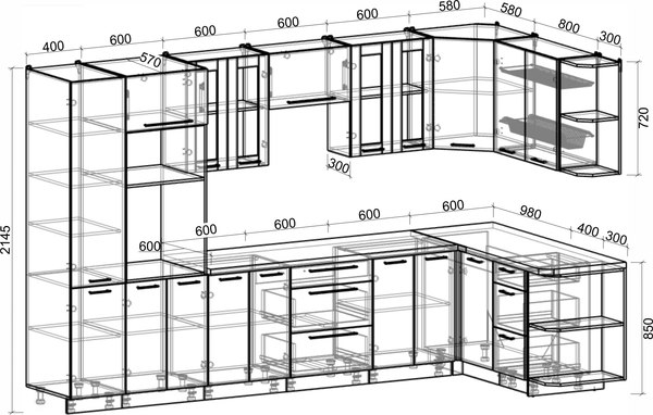 Кухонный гарнитур Интерлиния Мила Пластик 1.68x3.4 PR