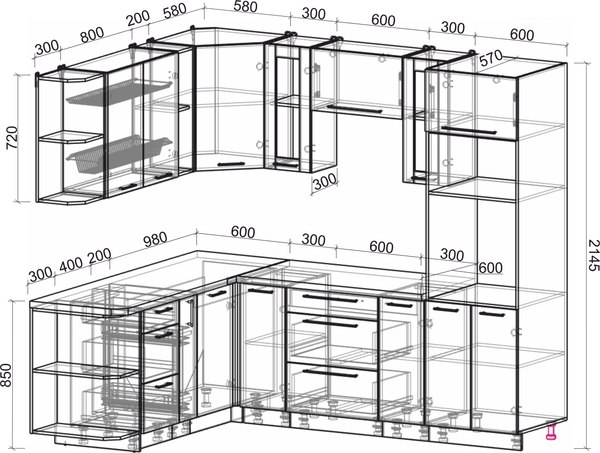Кухонный гарнитур Интерлиния Мила Пластик 1.88x2.4 LV