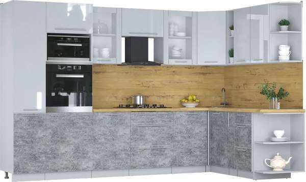Кухонный гарнитур Интерлиния Мила Пластик 1.88x3.2 PR - фото