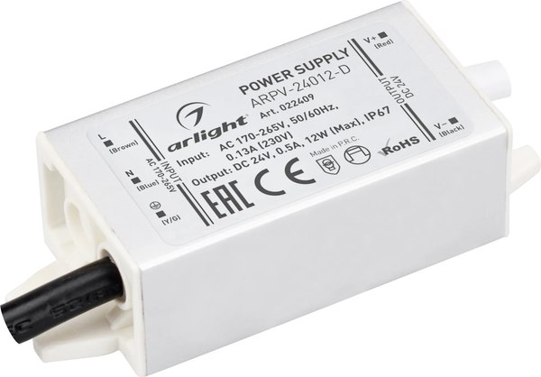 Адаптер для светодиодной ленты Arlight ARPV-24012-D 24V 0.5A 12W / 022409 - фото