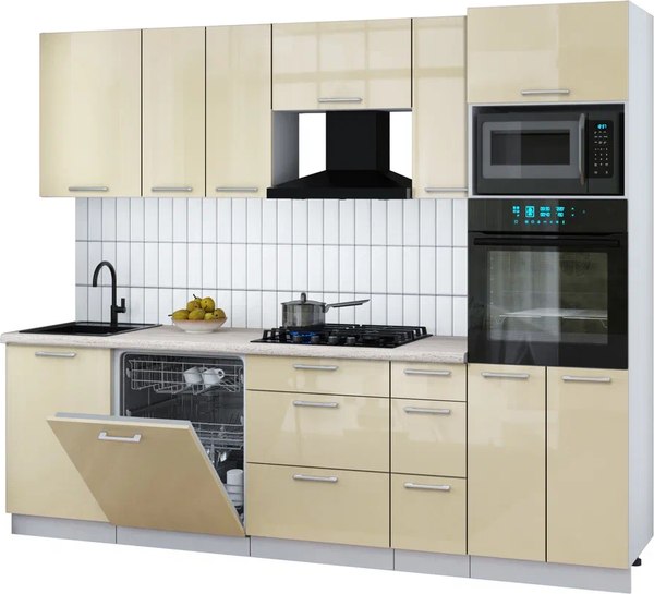 Кухонный гарнитур Интерлиния Мила Gloss 2.6-ПМ1 - фото