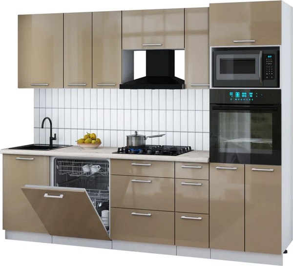 Кухонный гарнитур Интерлиния Мила Gloss 2.6-ПМ1 - фото