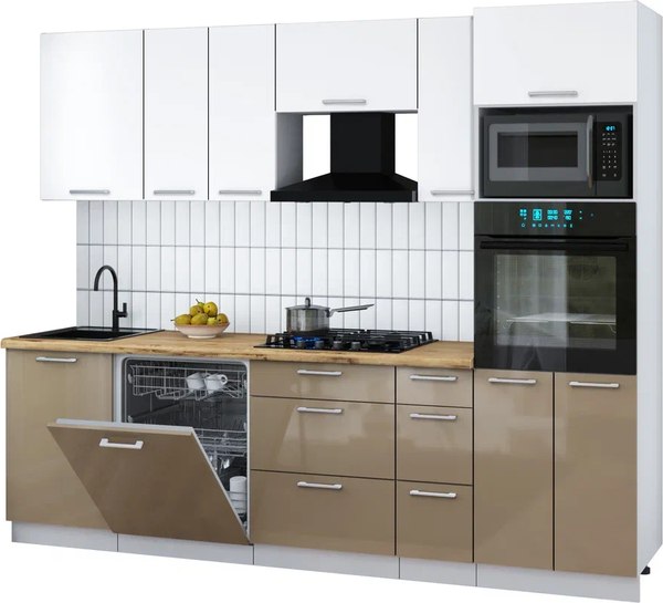 Кухонный гарнитур Интерлиния Мила Gloss 2.6-ПМ1 - фото