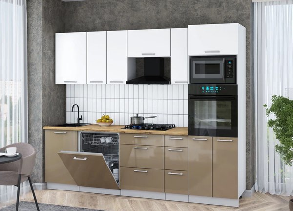 Кухонный гарнитур Интерлиния Мила Gloss 2.6-ПМ1