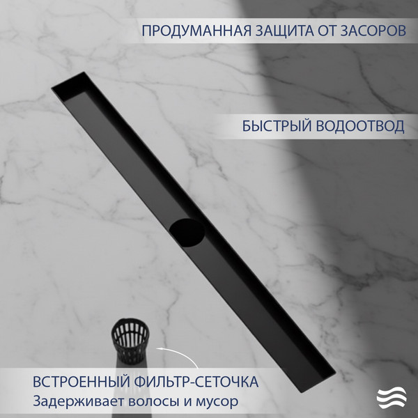 Трап для душа Lauter 210302-1-QGMB 1000x55 (черный матовый)