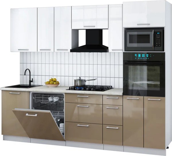 Кухонный гарнитур Интерлиния Мила Gloss 2.6-ПМ1 - фото