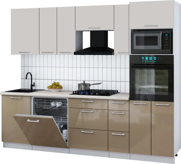 Кухонный гарнитур Интерлиния Мила Gloss 2.6-ПМ1 - фото