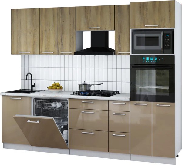 Кухонный гарнитур Интерлиния Мила Gloss 2.6-ПМ1 - фото