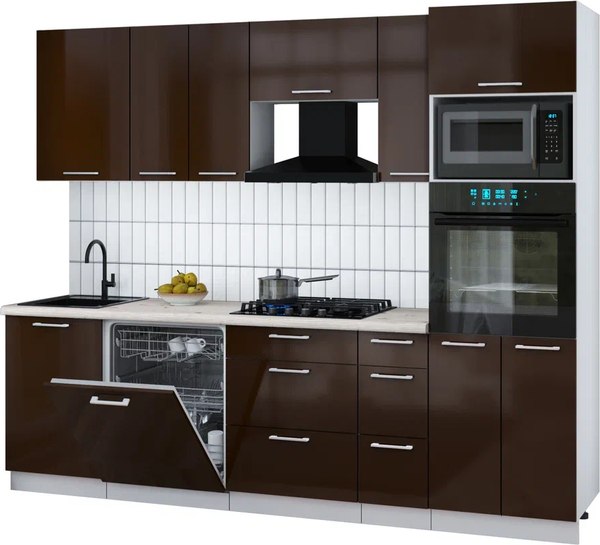 Кухонный гарнитур Интерлиния Мила Gloss 2.6-ПМ1 - фото