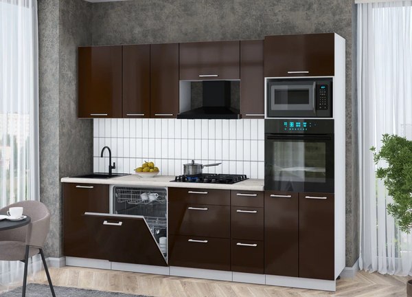 Кухонный гарнитур Интерлиния Мила Gloss 2.6-ПМ1