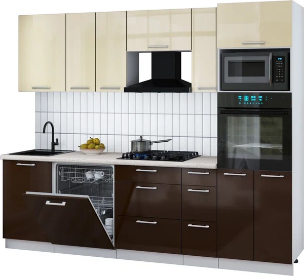 Кухонный гарнитур Интерлиния Мила Gloss 2.6-ПМ1 - фото