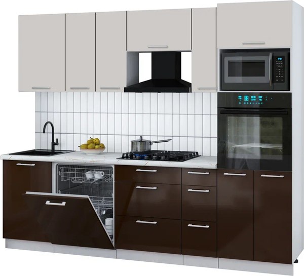 Кухонный гарнитур Интерлиния Мила Gloss 2.6-ПМ1 - фото