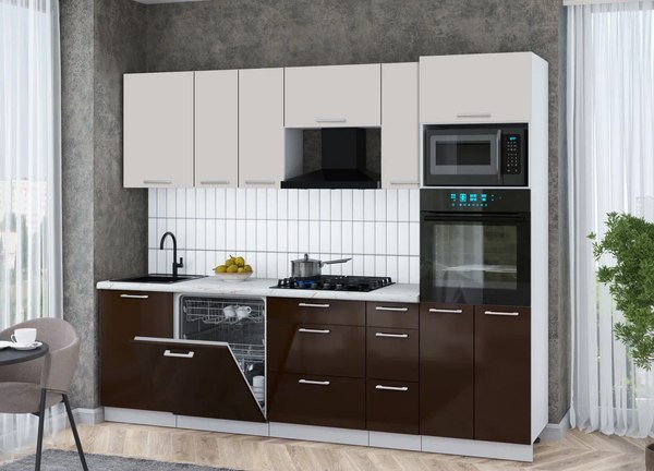 Кухонный гарнитур Интерлиния Мила Gloss 2.6-ПМ1