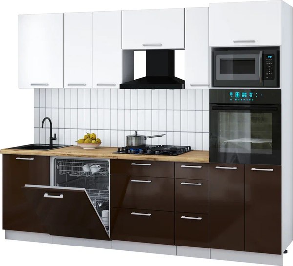Кухонный гарнитур Интерлиния Мила Gloss 2.6-ПМ1 - фото