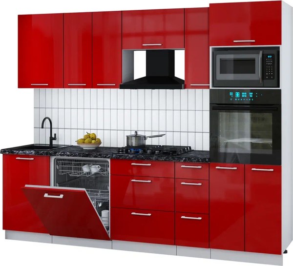 Кухонный гарнитур Интерлиния Мила Gloss 2.6-ПМ1 - фото