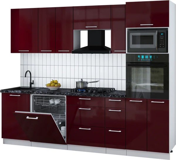 Кухонный гарнитур Интерлиния Мила Gloss 2.6-ПМ1 - фото