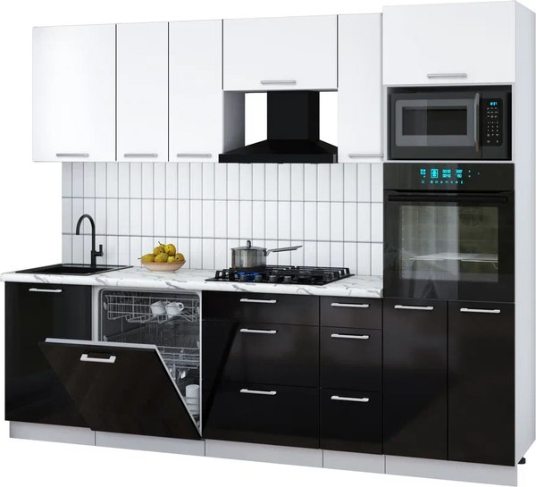 Кухонный гарнитур Интерлиния Мила Gloss 2.6-ПМ1 - фото