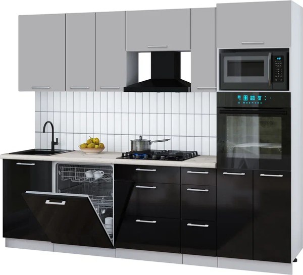 Кухонный гарнитур Интерлиния Мила Gloss 2.6-ПМ1 - фото