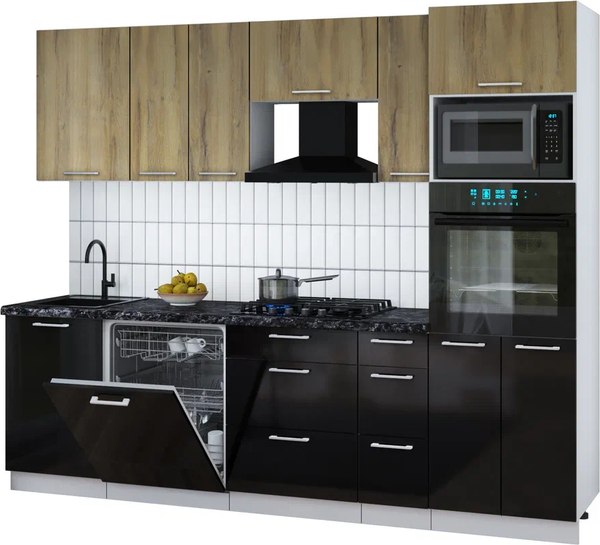 Кухонный гарнитур Интерлиния Мила Gloss 2.6-ПМ1 - фото