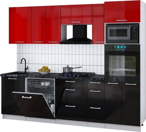 Кухонный гарнитур Интерлиния Мила Gloss 2.6-ПМ1 - фото