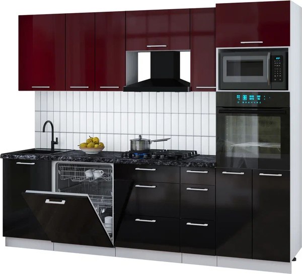 Кухонный гарнитур Интерлиния Мила Gloss 2.6-ПМ1 - фото